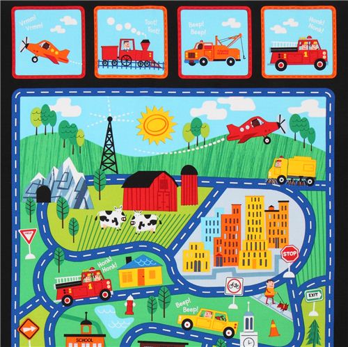 colorful street map car vehicle panel fabric by Timeless Treasures Fabric