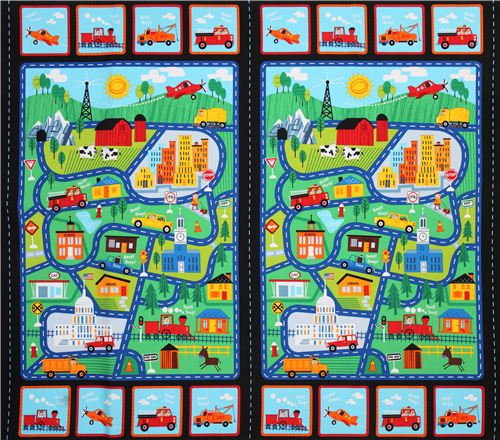 colorful street map car vehicle panel fabric by Timeless Treasures 4