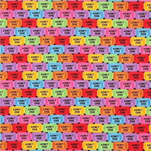 colorful ticket retro fabric by Timeless Treasures USA 2