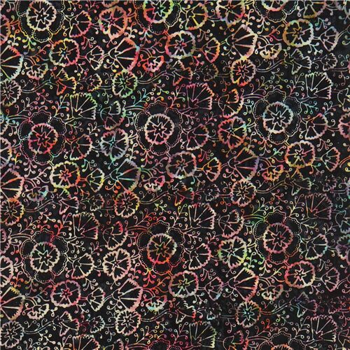 Colorful Vine And Flower Batik Timeless Treasures Fabric In Black And Dark Grey Modes4u 7407