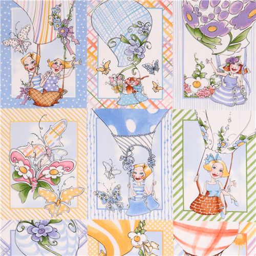 colorful woman lady panel fabric Up And Away Quilting Treasures 2