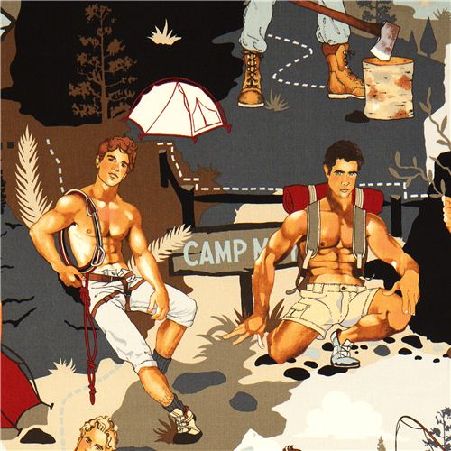 The Outdoorsy Type Hunky Men Camping Fabric by Alexander Henry modeS4u