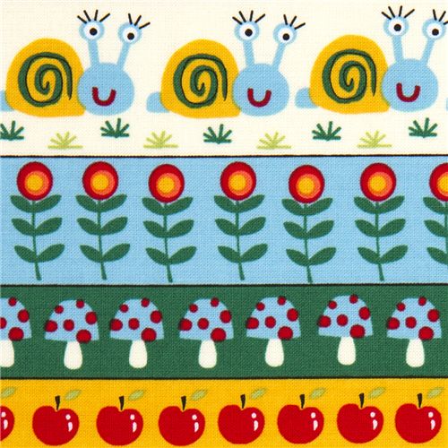 colourful Michael Miller fabric snails mushrooms apple 1