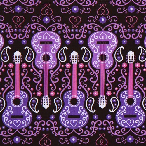 colourful Michael Miller fabric western guitars flowers 1