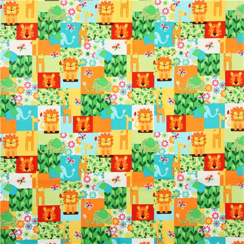 colourful Michael Miller patchwork animal fabric lion 2