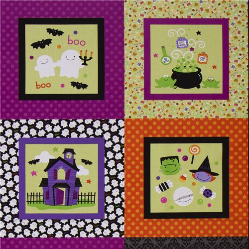 colourful Riley Blake Halloween panel fabric quilt 1