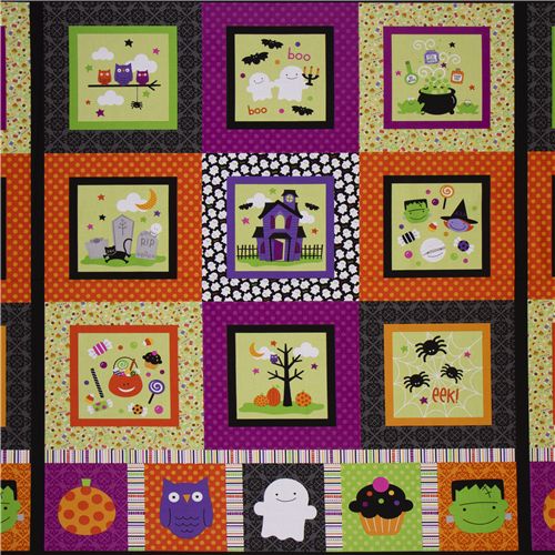 colourful Riley Blake Halloween panel fabric quilt 2