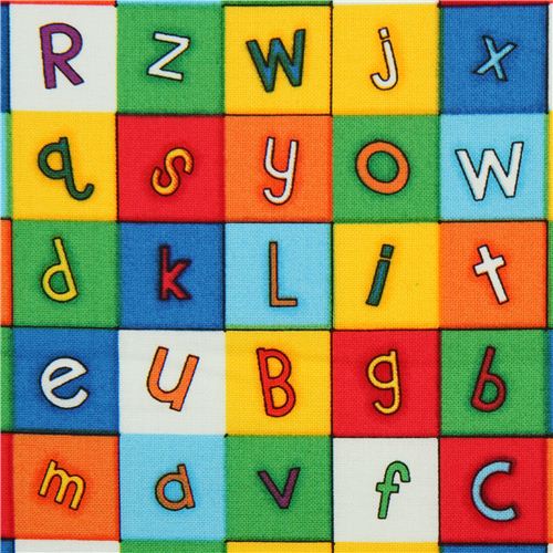 colourful Timeless Treasures checker fabric with letters Fabric