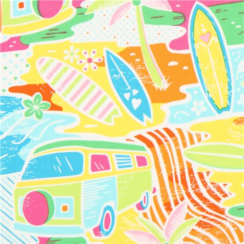 colourful Timeless Treasures summer surfing beach fabric 1