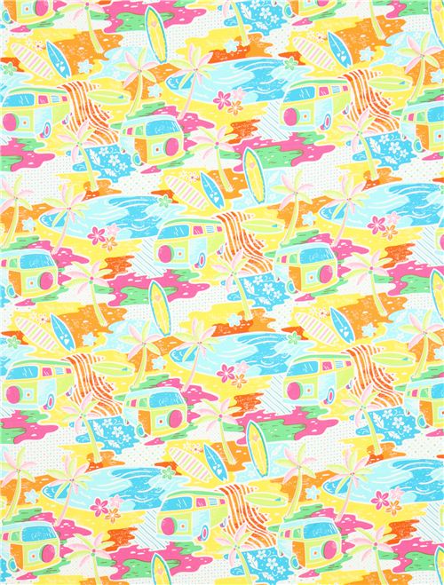 colourful Timeless Treasures summer surfing beach fabric 2