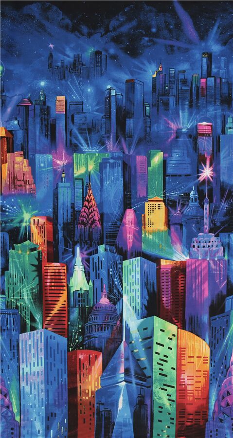 colourful city skyscrappers fabric by Timeless Treasure - modeS4u