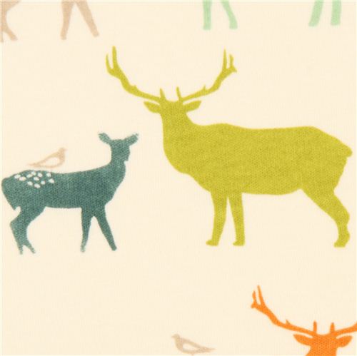 colourful deer stag animal organic knit fabric birch USA 1