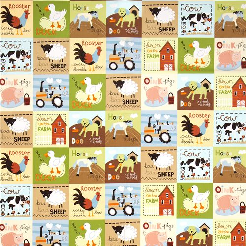 colourful farm animal squares fabric par Robert Kaufman 2