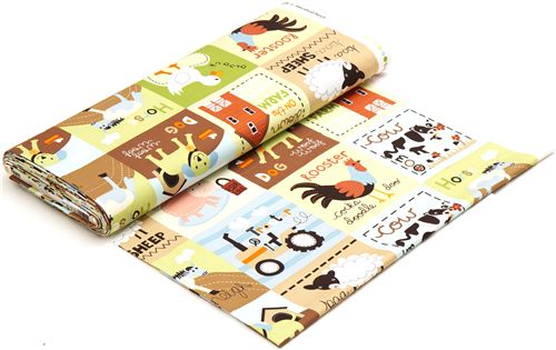colourful farm animal squares fabric par Robert Kaufman 3