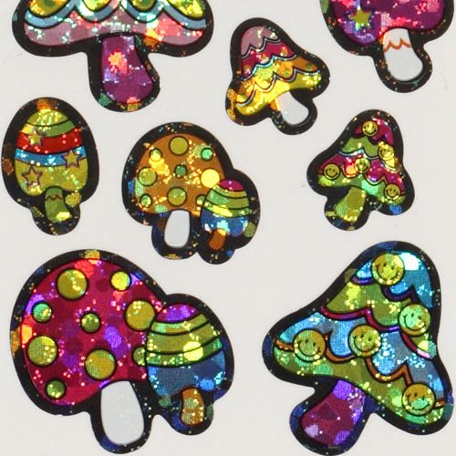 colourful mushrooms glitter sticker with peace signs - modeS4u