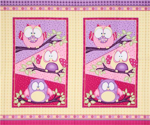 colourful owl forest panel fabric by Henry Glass 3