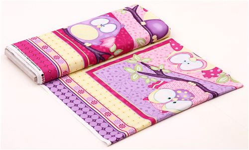 colourful owl forest panel fabric by Henry Glass 4
