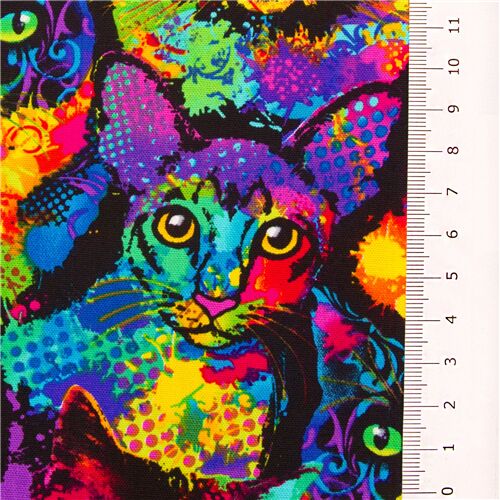 Cat Timeless Treasures Stoff Katzen Regenbogenfarbener Stoff Mit