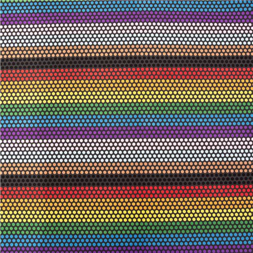 Black Colourful Rainbow Polka Dot Stripes Fabric by Alexander Henry -  modeS4u