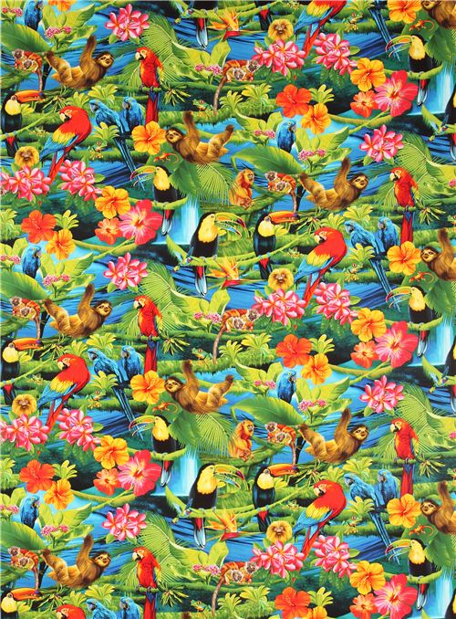 colourful rainforest animal fabric parrot Timeless Treasures 2