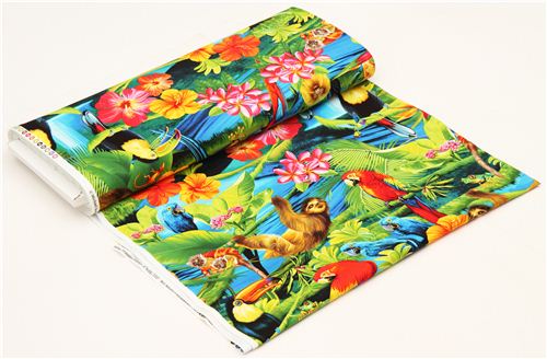 colourful rainforest animal fabric parrot Timeless Treasures 3
