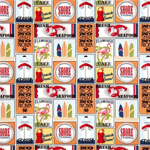 bunter See Reise Stickers Stoff von Michael Miller USA   2