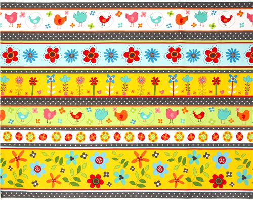bunter Streifen Flanellstoff V�gel & Blumen Robert Kaufman 3