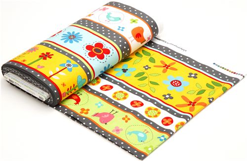 bunter Streifen Flanellstoff V�gel & Blumen Robert Kaufman 4