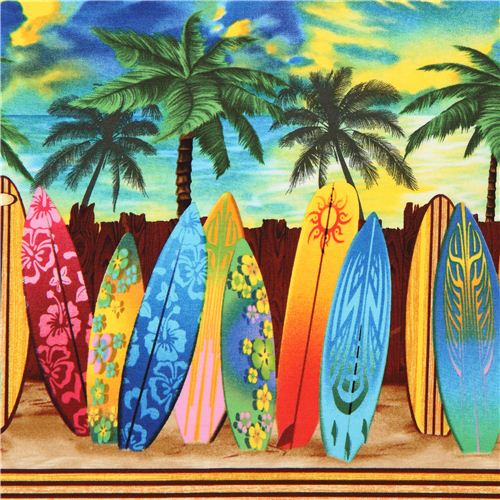 colourful surfboard stripe fabric Timeless Treasures USA 1
