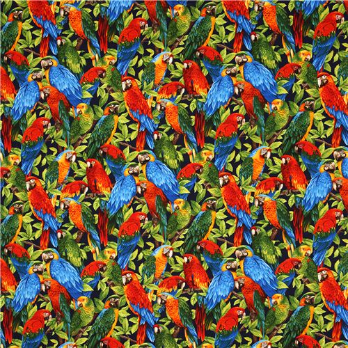 colourful tropical bird fabric parrot Robert Kaufman - Animal Fabric ...