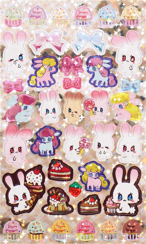 kawaii hard 3D& 2D stickers animal rabbit cake horse Japan - Animal