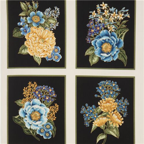 Faulty - Robert Kaufman metallic gold flower panel quilting fabric 2