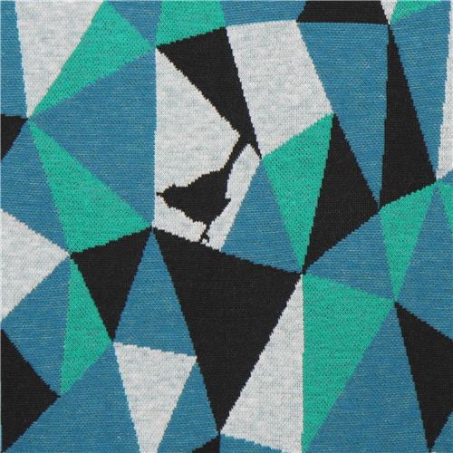 copy - yellow- turquoise triangle geo bird Jacquard echino fabric  1