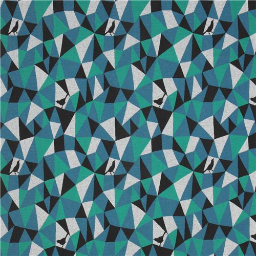 copy - yellow- turquoise triangle geo bird Jacquard echino fabric  2