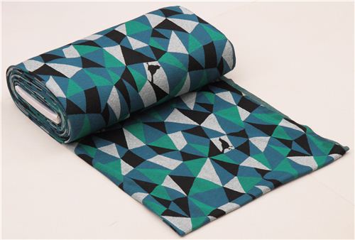 copy - yellow- turquoise triangle geo bird Jacquard echino fabric  3