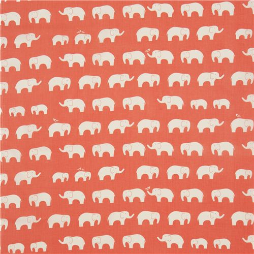 coral birch organic fabric with white elephants USA 2
