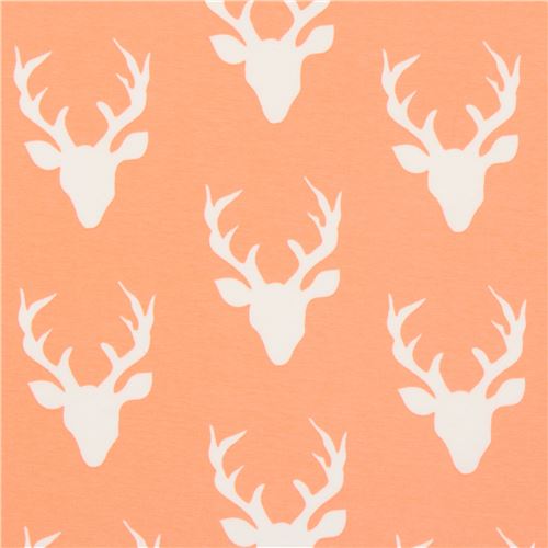 White Silhouette Deer Stag Head Fabric