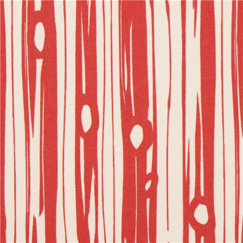 coral red 'Bear Bois' tree stripes birch poplin organic fabric USA 1