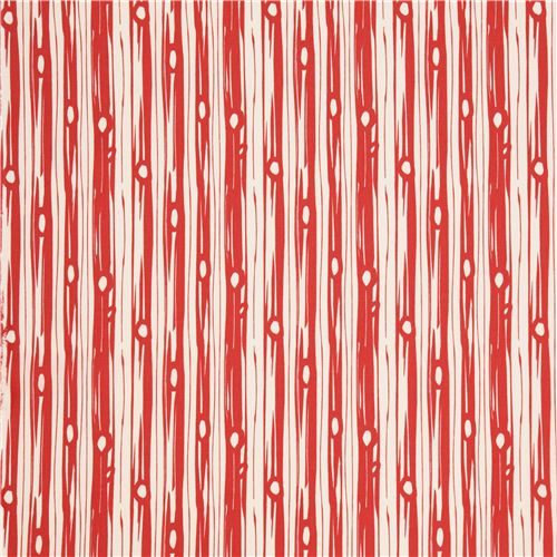 coral red 'Bear Bois' tree stripes birch poplin organic fabric USA 3
