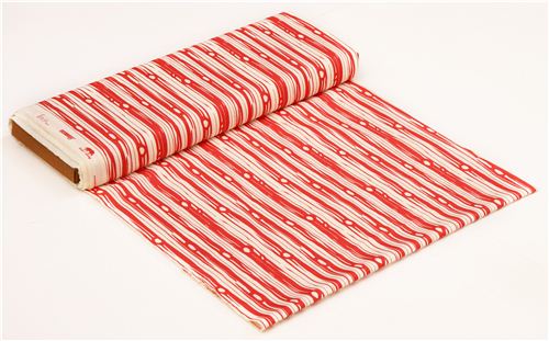 coral red 'Bear Bois' tree stripes birch poplin organic fabric USA 4