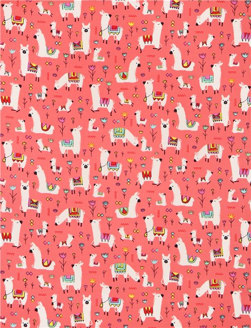 coral red alpaca animal fabric Timeless Treasures USA 2