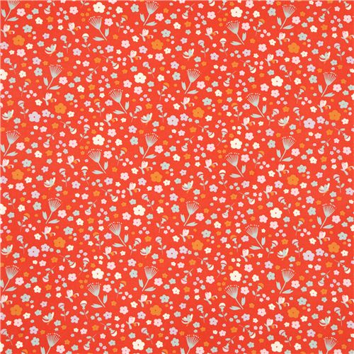 coral red floral birch organic fabric from the USA 2