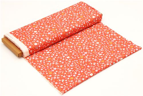 coral red floral birch organic fabric from the USA 3