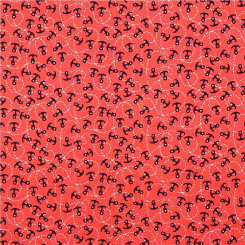 coral red maritime anchor fabric by Michael Miller - modeS4u