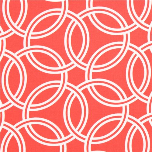 coral red ring pattern cotton sateen fabric Michael Miller 1