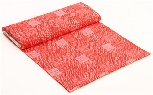 coral red square circle line triangle fabric Coral Robert Kaufman USA ...