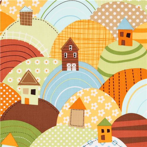 country house fabric colourful hills Robert Kaufman brown Fabric by