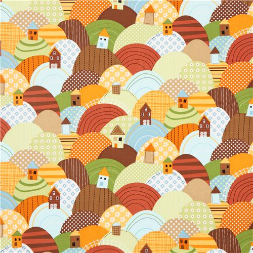 country house fabric colourful hills Robert Kaufman brown 2