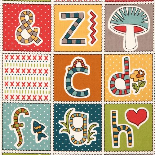 cream 'ABC Patch' alphabet square panel organic fabric birch USA  1