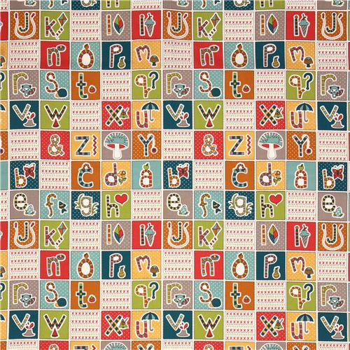 cream 'ABC Patch' alphabet square panel organic fabric birch USA  2